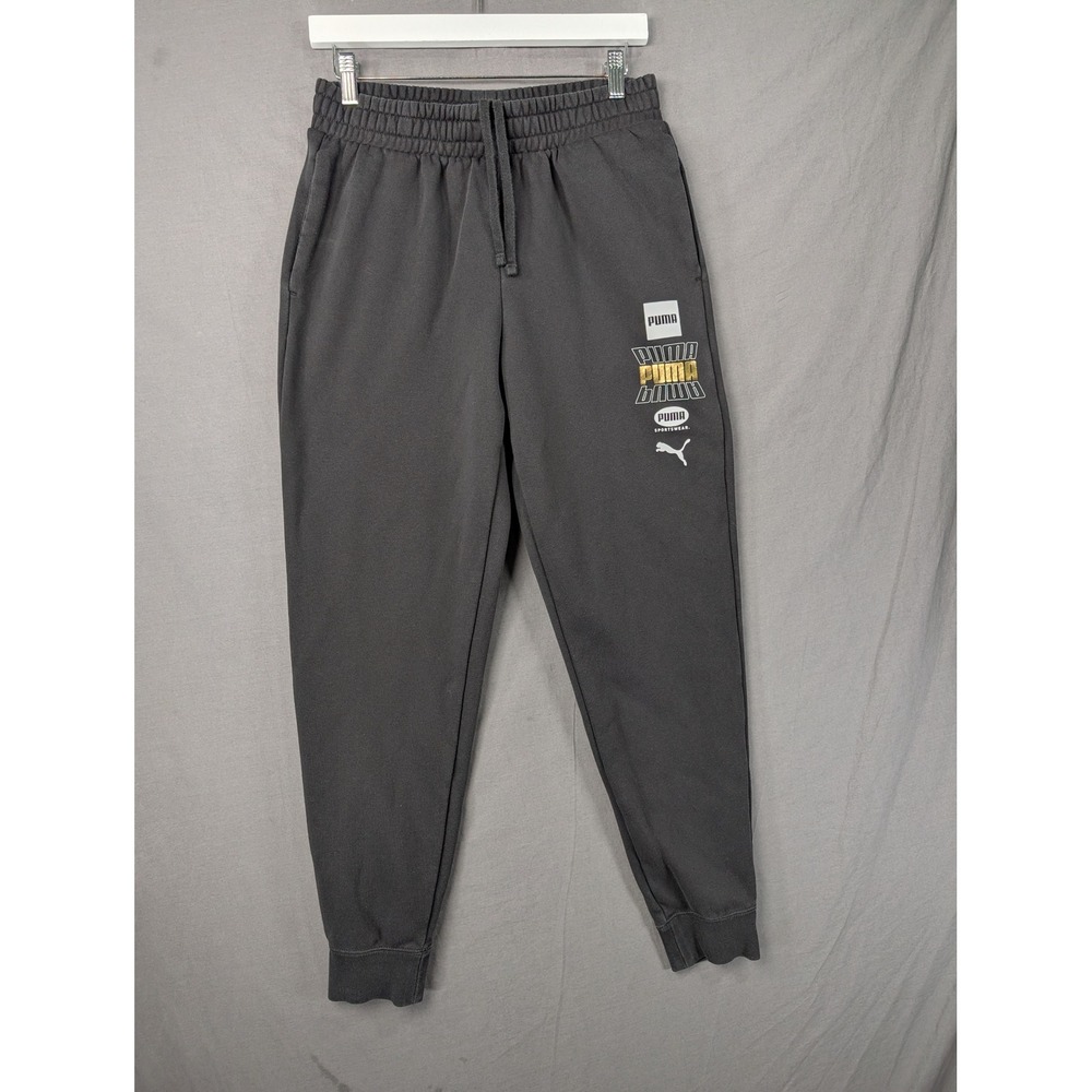 Puma Mens Fleece Jogger Sweatpants Dark Gray Graphic 888192-01 Size M